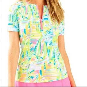 Lilly Pulitzer Multicolor Painted Palm Zip-Front Top - Neon Pastel